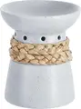 Lampa cu ulei aromat si suport pentru tealight Vega Akari, din porcelan gri picetat cu banda din fibre naturale maro, 9x10.5 cm