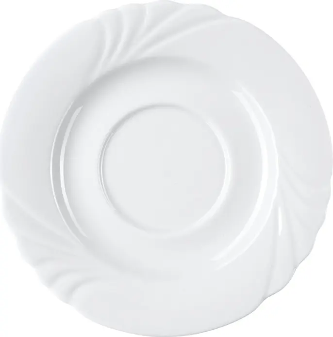 Pulsiva Swing Cappuccino Saucers, White Porcelain, 15 cm Diameter, Simple Relief Design, Dishwasher and Microwave Safe, Set of 6
