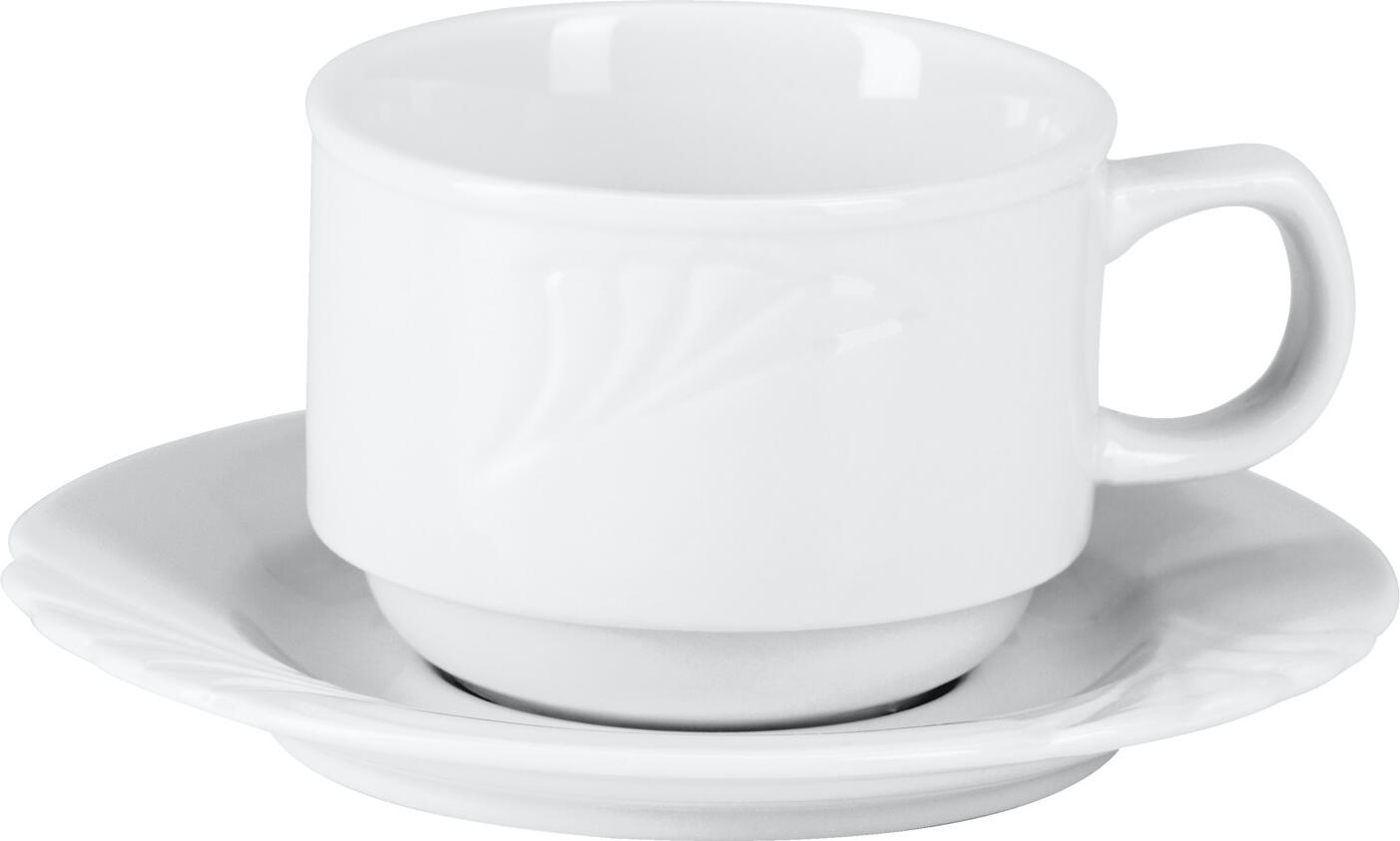 Pulsiva Swing Cappuccino Saucers, White Porcelain, 15 cm Diameter, Simple Relief Design, Dishwasher and Microwave Safe, Set of 6