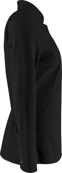 JOBELINE LUSINI Solutions GmbH Women's chef's jacket Phoenix long-sleeved Damen Kochjacke Phoenix Langarm Women's chef's jacket Phoenix long-sleeved; Size 36; black Damen Kochjacke Phoenix Langarm; Kleidergröße 36; schwarz 65 % polyester, 35 % cotton. 150 g/m². 60 °C wash. Elegant women's chef jacket made of extra lightweight, breathable fabric. With a small wing collar, inner breast pocket, concealed button tape and a 2-part upper arm pocket. With a practical bib apron loop in the neck. The side panels and entire sleeves are made of an elastic piqué material, which is extremely breathable and ensures a very comfortable fit. The sleeves feature fully elastic, classic shirt cuffs with button and sleeve vent. Slightly tailored cut. Back length: 68 cm for size 36. 65 % Polyester, 35 % Baumwolle. 150 g/m². 60°-Wäsche Elegante Damenkochjacke aus einem extraleichten und atmungsaktiven Gewebe. Mit kleinem Stehkragen, innenliegender Brusttasche, verdeckter Druckknopfleiste, sowie einer zweigeteilten Oberarmtasche. Mit einer praktischen Latzschürzenschlaufe im Nacken. Die Seitenteile sowie die gesamten Ärmel bestehen aus einem atmungsaktiven und elastischen Piqué Material, das für eine äußerst bequeme Passform und Atmungsaktivität sorgt. Den Ärmelabschluss bildet eine ebenfalls vollelastische, klassische Hemdenmanschette mit Druckknopf und Ärmelschlitz. Leicht tailliert geschnitten. Rückenlänge: 68 cm in Gr. 36