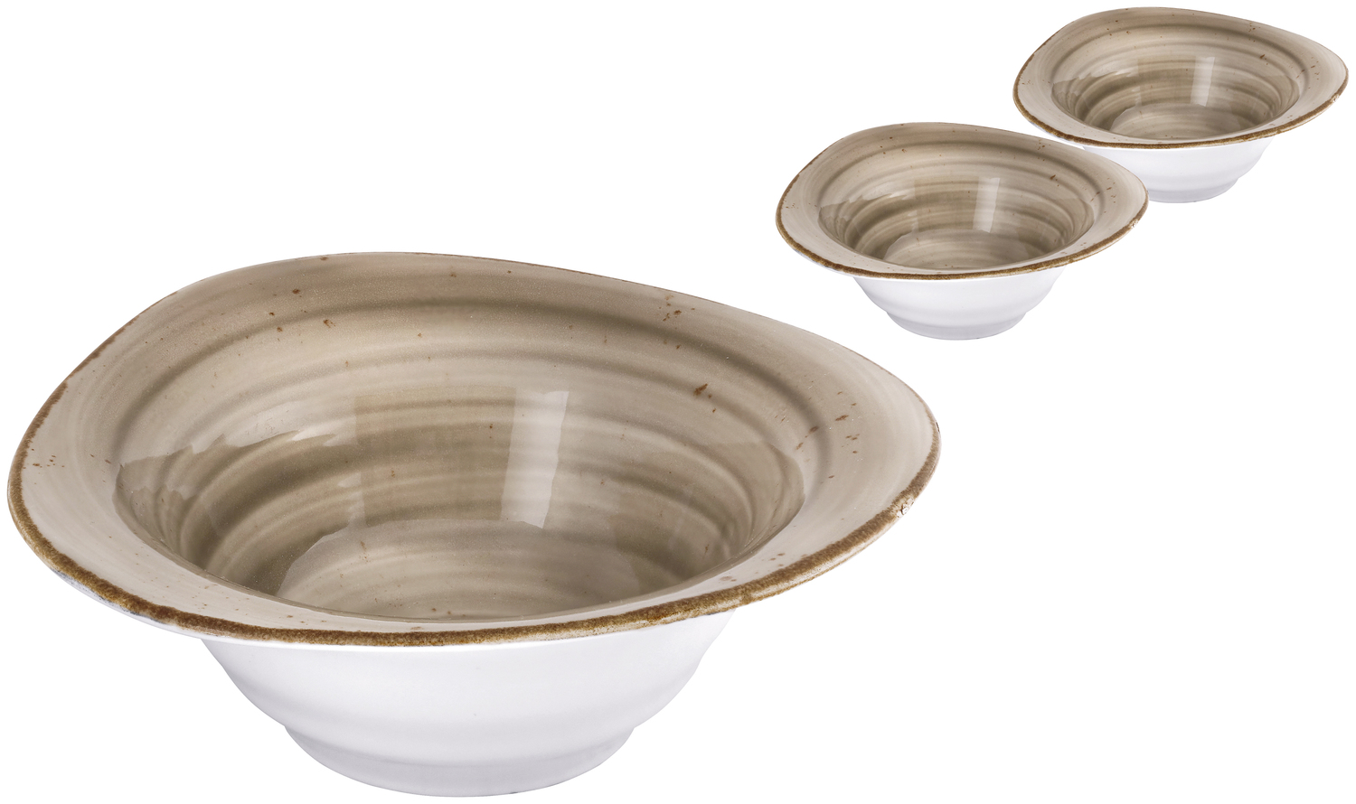 Set de 6 boluri VEGA Nebro, Porțelan Premium, Diametru 22cm, Înălțime 7cm, Design Gri cu Pete Neregulate, Safe la Mașina de Spălat Vaie și Cuptor cu Microunde