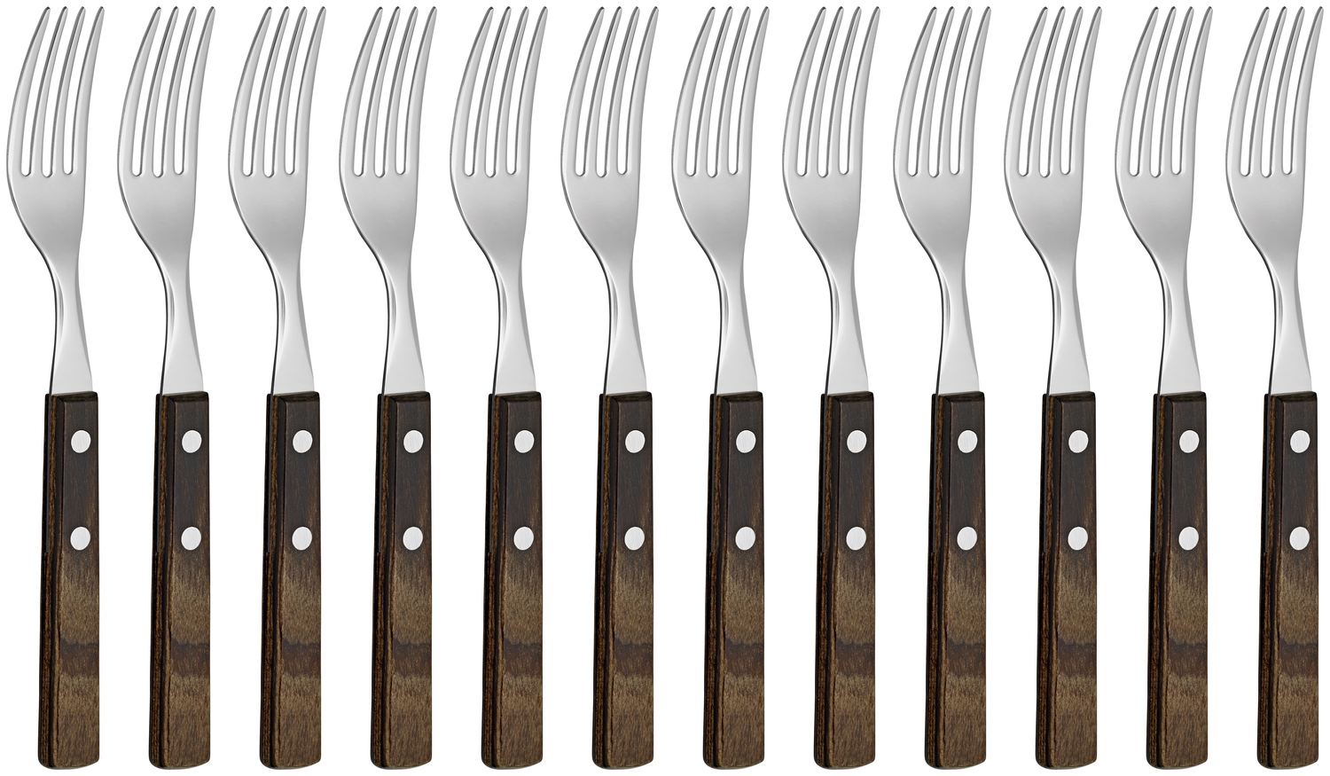 Tramontina Picanha Pizza Steak Fork Set of 12, 19.5 cm Chrome-Nickel Stainless Steel 18/10, Brown Polywood Handle, Mirror Polished, Dishwasher Safe