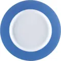 PULSIVA Plate Multi-Color Flat, White Porcelain with Colored Rim, 17.8 cm Round, Stackable, Dishwasher and Microwave Safe, Set of 6 Pieces