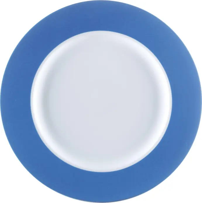 PULSIVA Plate Multi-Color Flat, White Porcelain with Colored Rim, 17.8 cm Round, Stackable, Dishwasher and Microwave Safe, Set of 6 Pieces