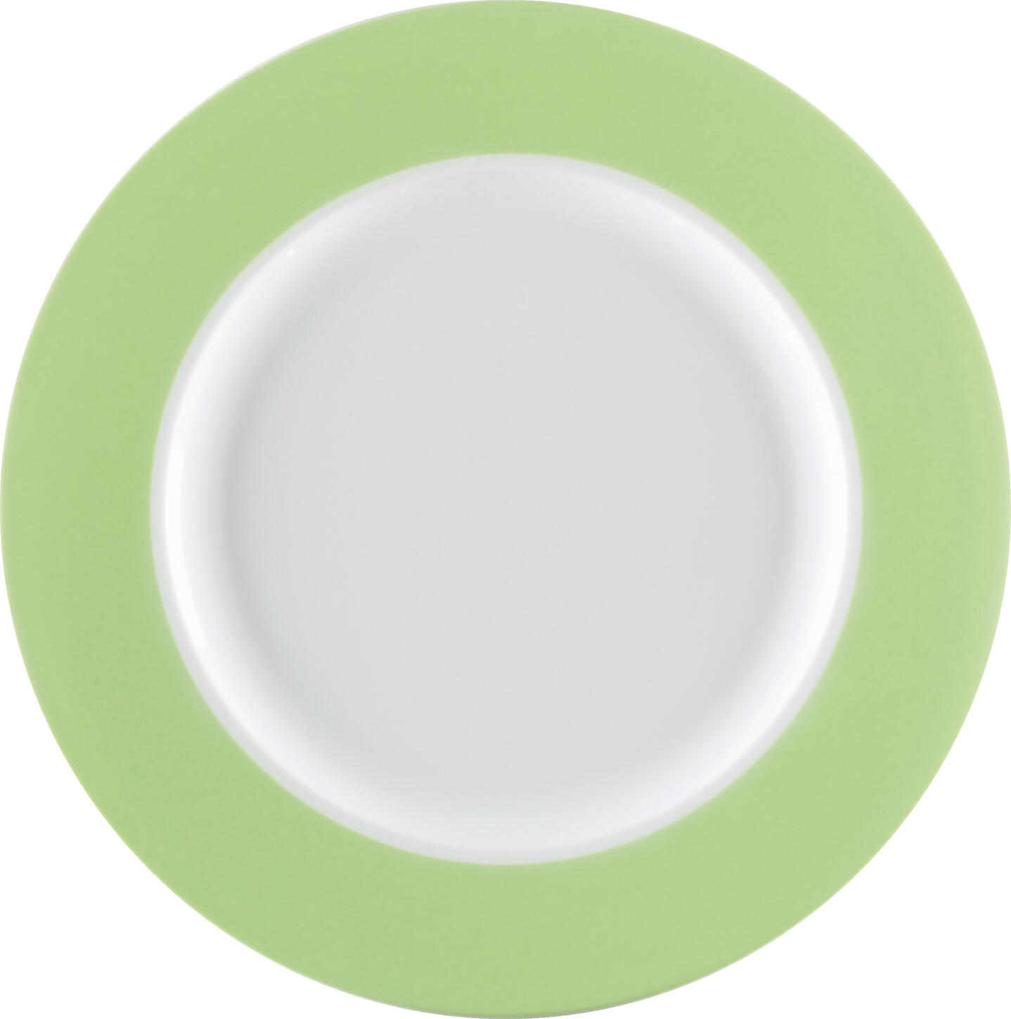 Farfurie PULSIVA Plate Multi-Color Flat, Alb cu Margine Verde, Porțelan, Diametru 20.4 cm, Rezistenta la Dishwasher si Microwave, Set de 6 piese
