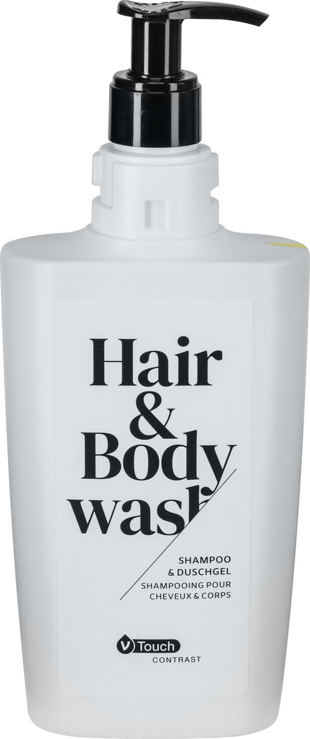 V-Touch LUSINI Solutions GmbH Shampoo & shower gel Contrast 2 in 1 in pump dispenser Hotel Shampoo und Duschgel Contrast 2 in 1 im Pumpspender Shampoo & shower gel Contrast 2 in 1 in pump dispenser; 400 ml; yellow; 24 piece / pack Hotel Shampoo und Duschgel Contrast 2 in 1 im Pumpspender; 400 ml; gelb; 24 Stück / Pack Refreshing and relaxing 2-in-1 shampoo and shower gel V-Touch Contrast. The gentle care for skin and hair is mildly cleansing and foaming and offers optimum all-round care. Suitable for all hair and skin types. Dermatologically tested and pH-neutral. The practical pump dispenser can be refilled easily and flexibly, it is best to order a canister at the same time.  The dispenser bottle is made from 100 % recycled material and can either be used free-standing or hung in the matching Uranus wall bracket.  Order the matching Uranus holder separately.  Contents: 400 ml. This product from the V-Touch Contrast series can be customised - from 250 pieces with your own label. Erfrischendes und entspannendes 2in1-Shampoo und Duschgel V-Touch Contrast. Die sanfte Pflege für Haut und Haar ist mild reinigend und schäumend und bietet eine optimale Rundumpflege. Für jeden Haar- und Hauttyp geeignet. Dermatologisch getestet und pH-neutral. Der praktische Pumpspender lässt sich einfach und flexibel nachfüllen, am besten gleich Kanister mitbestellen.  Die Spenderflasche ist aus 100 % recyceltem Material und kann entweder frei stehen oder in die passende Wandhalterung Uranus eingehängt werden.  Passende Halterung Uranus separat dazu bestellen.  Inhalt: 400 ml Dieses Produkt aus der V?Touch Contrast Serie kann individuell gestaltet werden – ab  250 Stück mit eigenem Etikett.