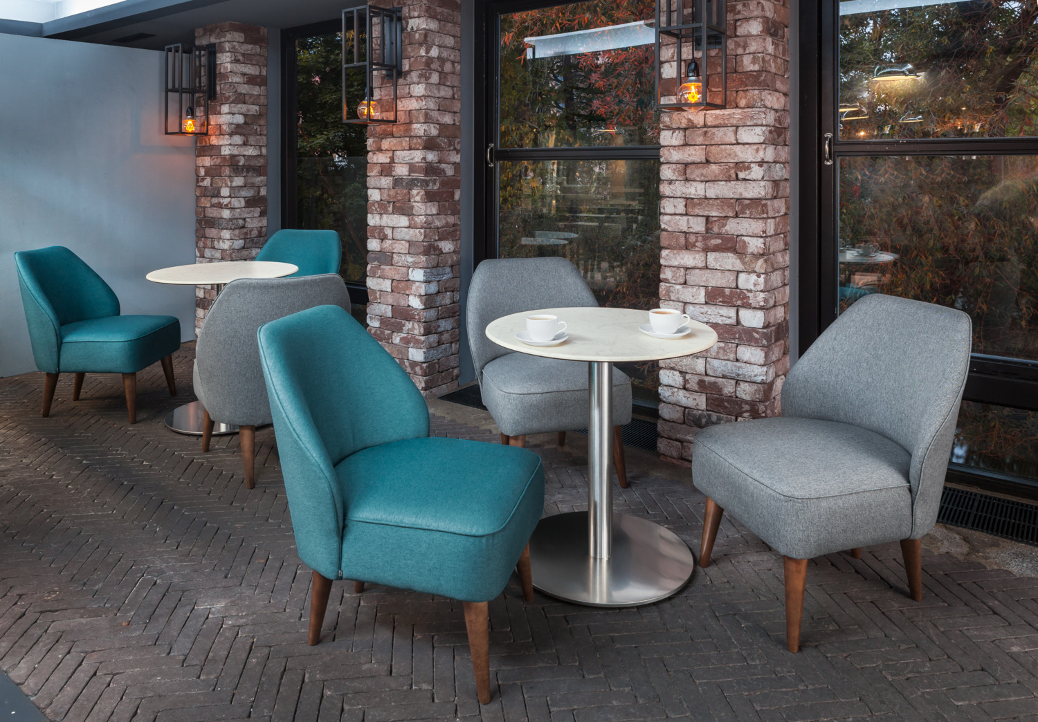 VEGA Lasse Lounge Armchair, Grey Mottled Polyester Fabric, Wooden Base, 54x60x82 cm, Fire Retardant, No-Sag Suspension, Max Load 160 kg