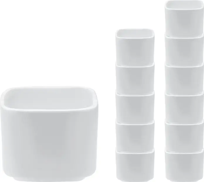 VEGA Ubatuba White Porcelain Mini Bowls, Square Shape, 90ml, 6x6x4.7 cm, Dishwasher Microwave and Oven Safe, Stackable, Set of 12