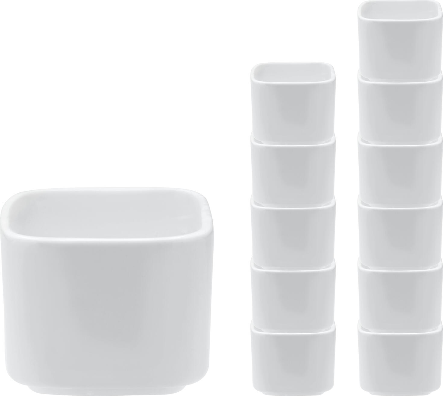 VEGA Ubatuba White Porcelain Mini Bowls, Square Shape, 90ml, 6x6x4.7 cm, Dishwasher Microwave and Oven Safe, Stackable, Set of 12