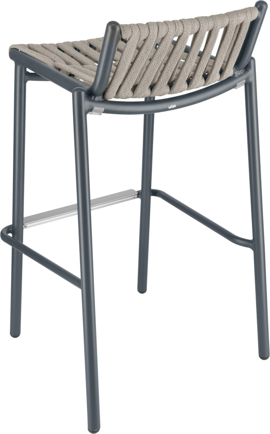 Set de 2 scaune bar exterioare VEGA Lumaro, cadru aluminiu vopsit electrostatic, rachita din sfoara cu uscare rapida, stivuibile, inaltime 90cm