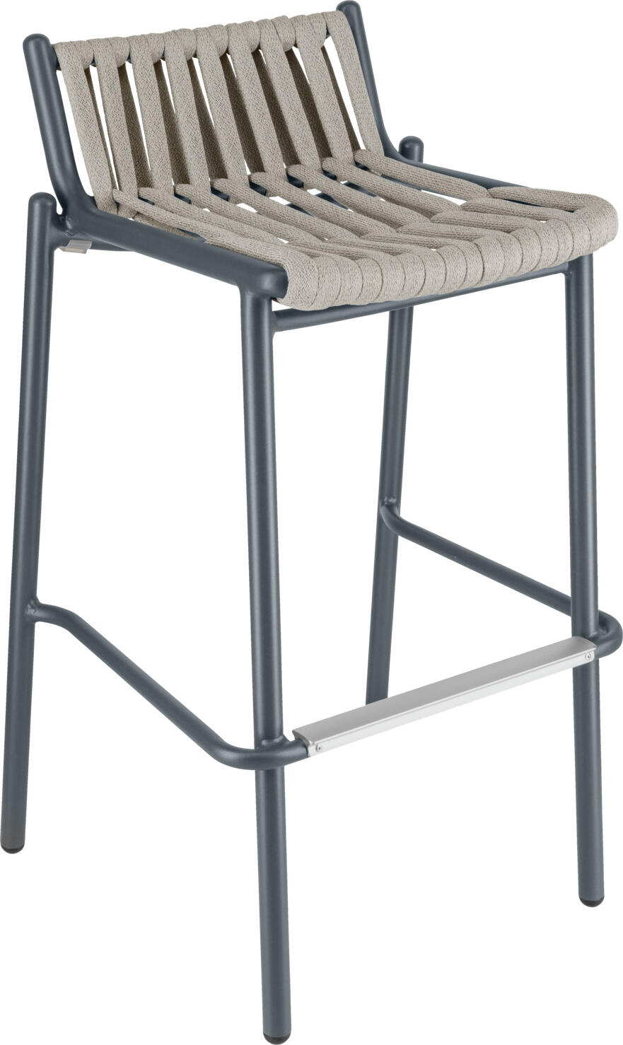 Set de 2 scaune bar exterioare VEGA Lumaro, cadru aluminiu vopsit electrostatic, rachita din sfoara cu uscare rapida, stivuibile, inaltime 90cm