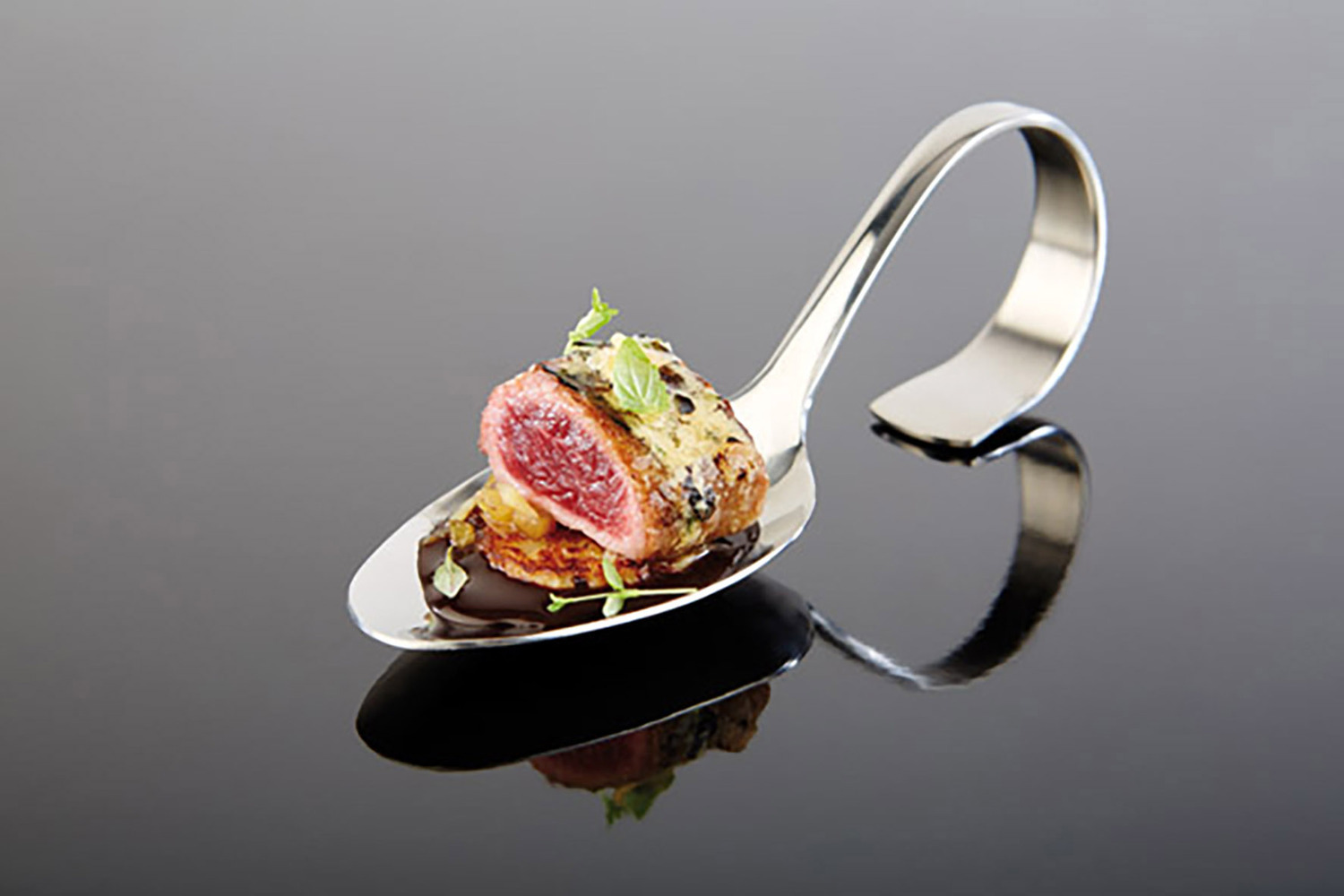 Lingura Gourmet CLASSIC APS, Otel Inoxidabil 18/10, 13 cm, cu Maner Curbat Lustruit pentru Aperitive si Deserturi