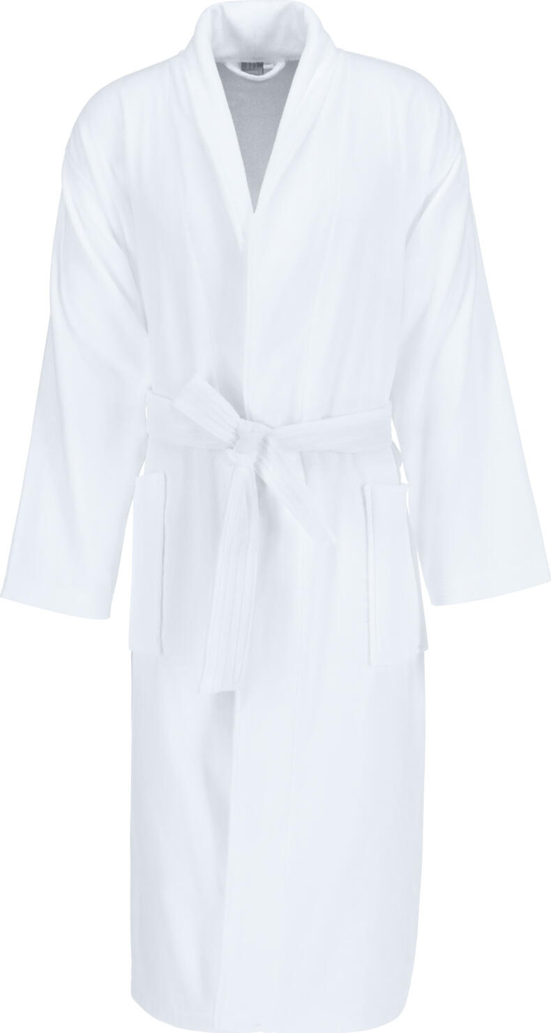 ERWIN M. LUSINI Solutions GmbH Bathrobe Nera Bademantel Nera Bathrobe Nera; Size L/XL; white Bademantel Nera; Kleidergröße L/XL; weiß ##Bathrobe Nera - High-quality velour bathrobe made from 100% cotton The Nera velour bathrobe is the perfect choice for hotels and spas that value quality and comfort. Made from hard-wearing cotton, it combines a soft velour exterior with an absorbent terry towelling interior. Absorbent yet pleasantly light, it ensures a luxurious feel. The shawl collar, two patch pockets and tie belt ensure a comfortable fit and elegant style. * Velour/wale terry made from 100% cotton * Weight approx. 350 g/m² * Soft velour outside, absorbent terry towelling inside * Shawl collar for an elegant look * Two patch pockets * Tie belt for customised fit * Available in three sizes - total length 134 cm for size L/XL * Personalisation possible through embroidery Info: The product reaches its final size after three washes, as the fibres still contract during the first wash (shrinkage). ##Bademantel Nera – Hochwertiger Velours-Bademantel aus 100 % Baumwolle Der Velours-Bademantel Nera ist die perfekte Wahl für Hotels und Spa-Betriebe, die Wert auf Qualität und Komfort legen. Gefertigt aus strapazierfähiger Baumwolle, vereint er eine weiche Velours-Außenseite mit einer saugfähigen Walkfrottier-Innenseite. Saugstark und dennoch angenehm leicht sorgt er für ein luxuriöses Tragegefühl. Der Schalkragen, zwei aufgesetzte Taschen und der Bindegürtel gewährleisten eine bequeme Passform und eleganten Stil. * Velours/Walkfrottier aus 100 % Baumwolle * Gewicht ca. 350 g/m² * Weiche Velours-Außenseite, saugstarke Walkfrottier-Innenseite * Schalkragen für eine elegante Optik * Zwei aufgesetzte Taschen * Bindegürtel für individuelle Passform * In drei Größen erhältlich – Gesamtlänge 134 cm bei Größe L/XL * Personalisierung durch Einstickung möglich Info: Das Produkt erreicht seine endgültige Größe nach drei Waschgängen, da sich die Fasern beim ersten Waschen noch zusammenziehen (Einsprung).