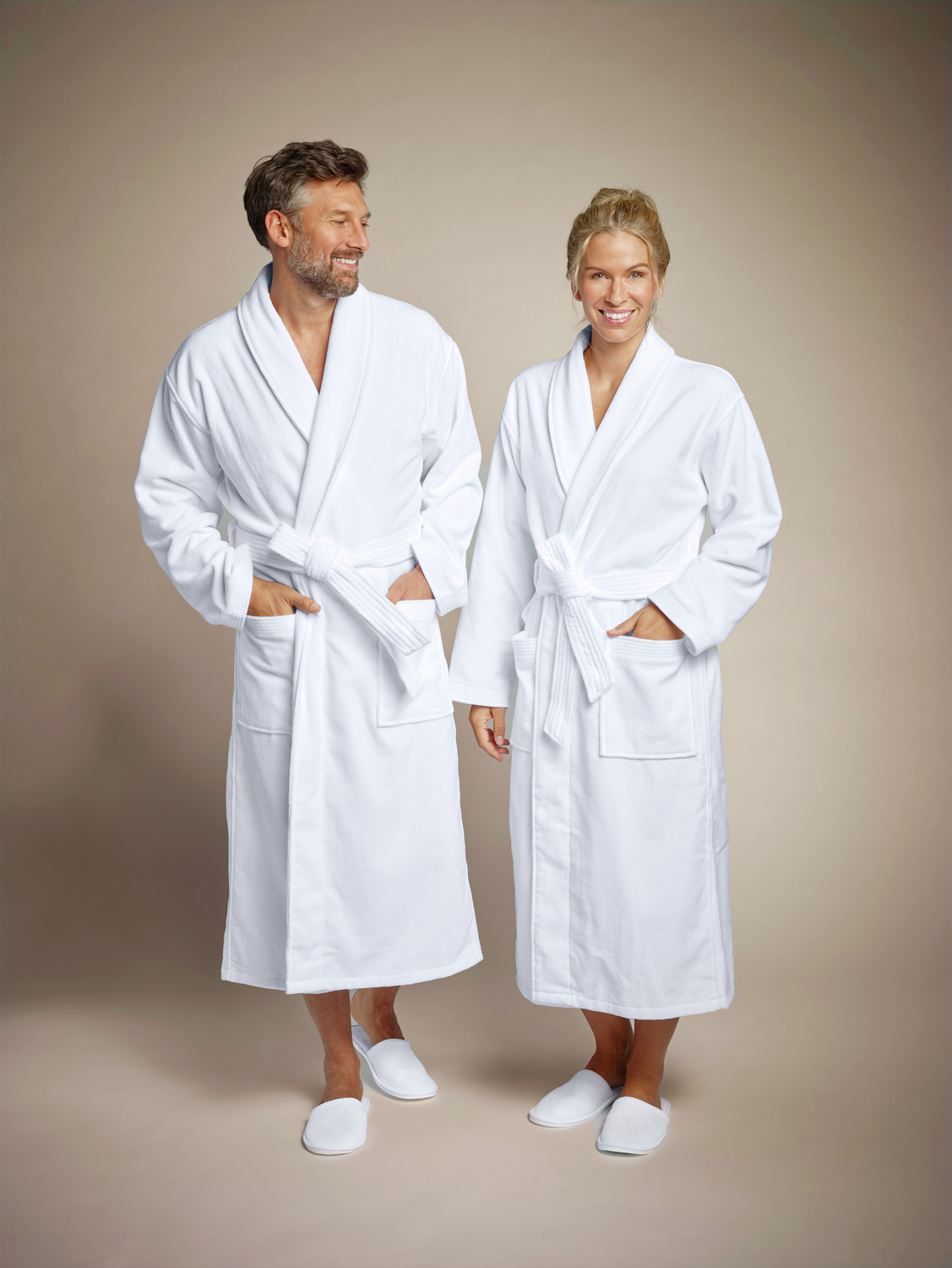 LUSINI Nera Unisex Bathrobe, Size 2XL/3XL, 100% Cotton Velour and Terry Towelling, Shawl Collar, OEKO-TEX Standard 100, White