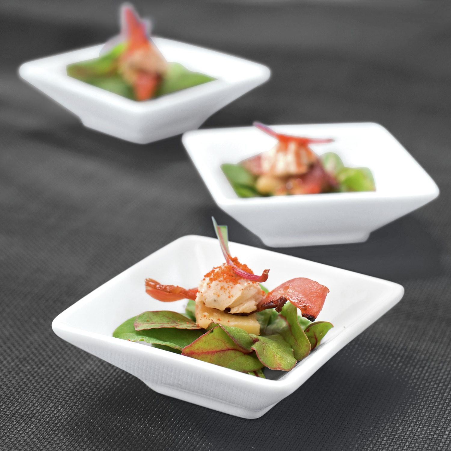 VEGA Stan Mini Porcelain Bowls, White Square Snack and Dip Bowls, 60ml, Dishwasher and Microwave Safe, Set of 12 Pieces