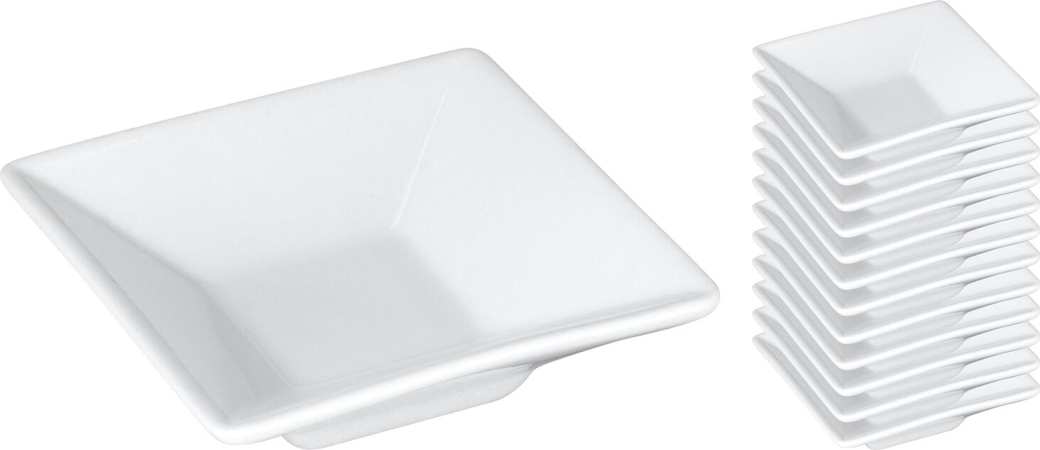 VEGA Stan Mini Porcelain Bowls, White Square Snack and Dip Bowls, 60ml, Dishwasher and Microwave Safe, Set of 12 Pieces