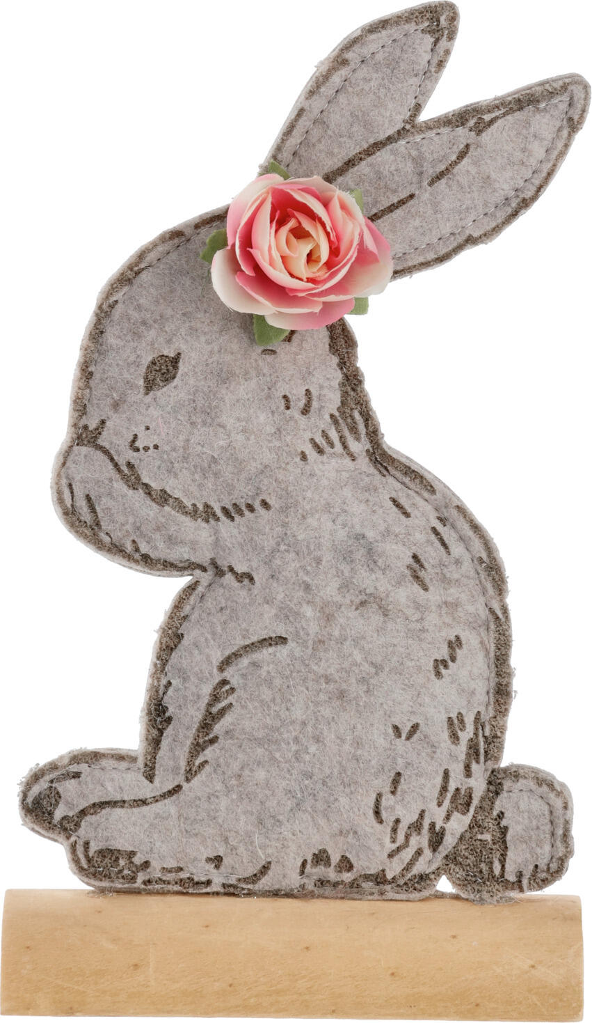 unknown LUSINI Solutions GmbH Easter bunny decoration Adela Osterhasen-Aufsteller Adela Easter bunny decoration Adela; 12.5x4.5x23 cm (LxWxH); taupe/apricot/brown Osterhasen-Aufsteller Adela; 12.5x4.5x23 cm (LxBxH); taupe/apricot/braun Easter bunny with floral wreath made of gray felt, with wooden base. Osterhase mit Blumenkranz aus grauem Filz, mit Holzsockel.