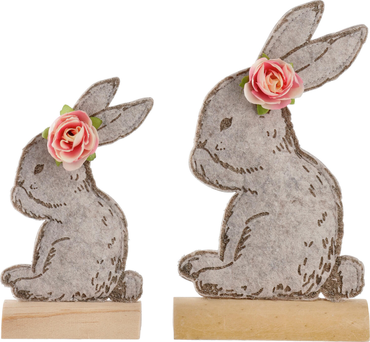 LUSINI Adela Easter Bunny Decoration, Felt and Wood Material Mix, Floral Design, 23 x 12.5 x 4.5 cm
