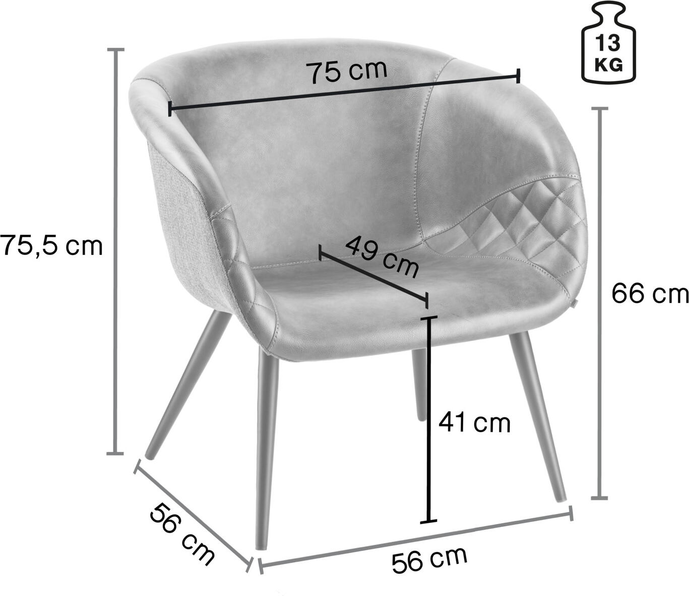 VEGA Yankee Lounge Armchair, Imitation Leather and Polyester Fabric, Powder-Coated Steel Base, Fire-Resistant, 75x68x75.5 cm, Max Load 160 kg