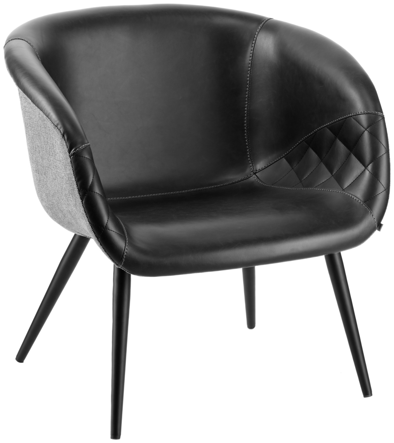 VEGA LUSINI Solutions GmbH Lounge armchair Yankee Loungesessel Yankee Lounge armchair Yankee; 75x68x75.5 cm (WxDxH); seat black/light-grey, base black Loungesessel Yankee; 75x68x75.5 cm (BxTxH); Sitz schwarz/hellgrau, Gestell schwarz Yankee scores with maximum comfort, low weight, fire protection certification and absolute ease of care. The design impresses with a simple design language combined with elaborately quilted decorative seams. The design is underlined by the successful mix of durable, wipeable and breathable imitation leather and attractive fabric cover (100% polyester), rounded off by the tapered legs made of stainless powder-coated tubular steel with floor-protecting plastic glides. Armchair is delivered disassembled including mounting hardware. Yankee punktet mit maximaler Bequemlichkeit, geringem Gewicht, Brandschutz-Zertifizierung und absoluter Pflegeleichtigkeit. Das Design besticht mit schlichter Formensprache kombiniert mit aufwendig gesteppten Ziernähten. Unterstrichen wird das Design aus dem gelungenen Mix aus strapazierfähigem, abwischbarem und atmungsaktivem Kunstleder und ansprechendem Stoffbezug (100% Polyester), abgerundet durch die konisch zulaufenden Beine aus rostfreiem pulverbeschichtetem Stahlrohr mit Boden schonenden Kunststoffgleitern. Sessel wird zerlegt geliefert inklusive Befestigungsmaterial.