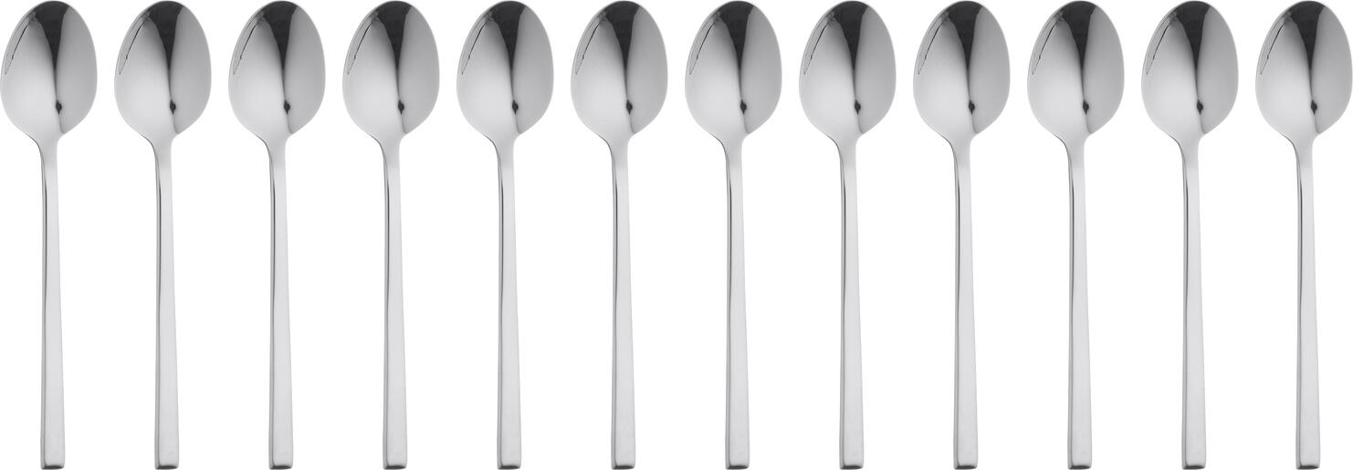 Set de 12 piese linguri de cafea Pulsiva Lissabon, otel inoxidabil 18/10 crom-nichel, finisaj oglinda, rezistente la rugină, 14 cm, argintiu