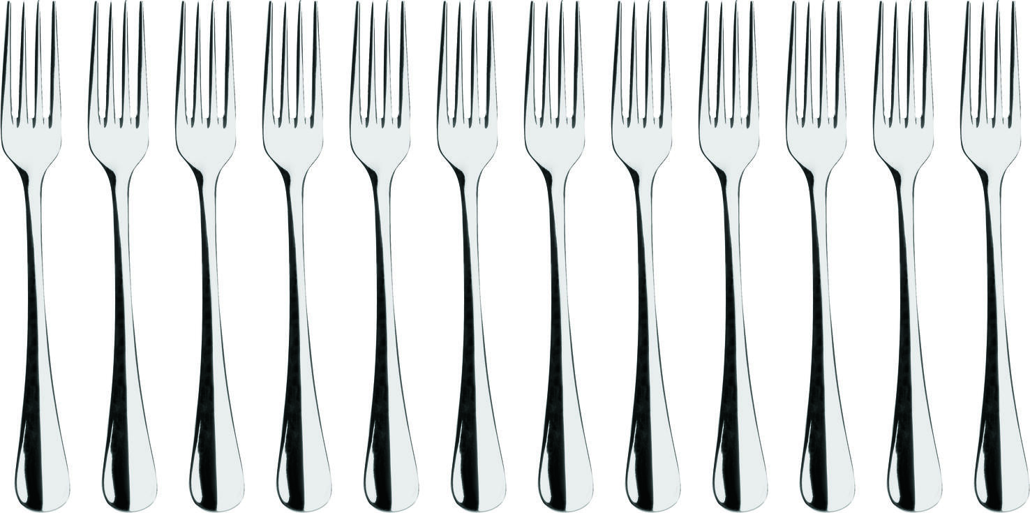 VEGA Baguette Starter and Dessert Fork Set of 12, 18/10 Chrome-Nickel Stainless Steel, Mirror Polished, 18.3 cm, Silver