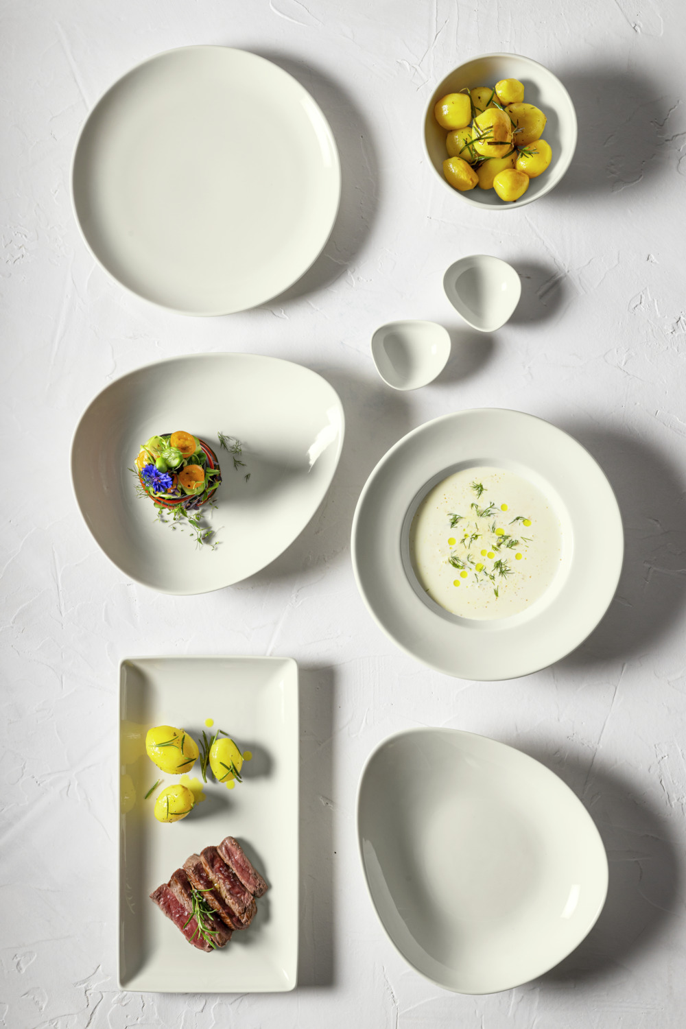 VEGA Opus Organic Deep Plate Set of 6, Ivory Porcelain Soup and Salad Bowl, 28x23.5x5 cm, 1070 ml, Dishwasher and Microwave Safe, Professional Catering