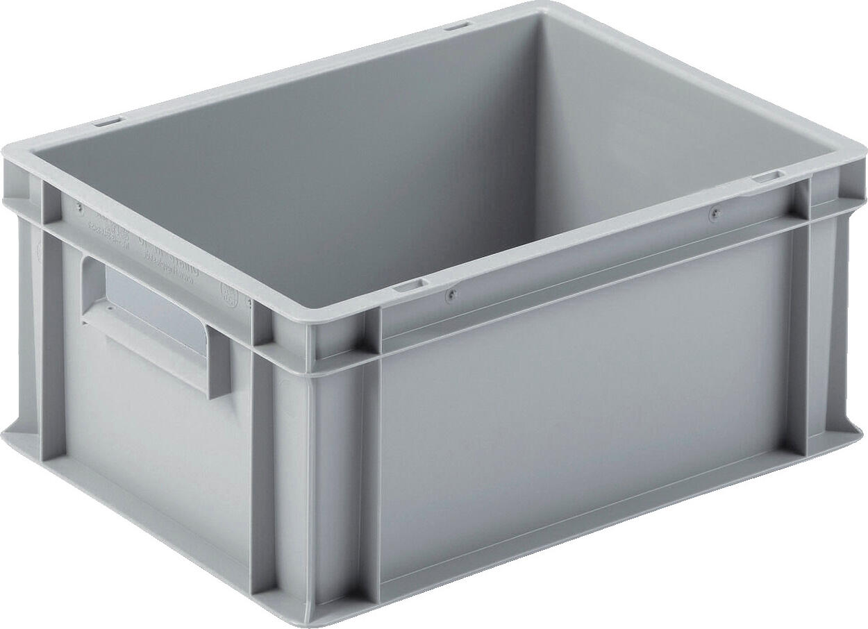 Ringoplast Ringoplast Leubsdorf GmbH Stacking containers system universal box Stapelbehälter System Universalbox Stacking containers system universal box; 16.7 l, 30x40x16.8 cm (LxWxH); grey Stapelbehälter System Universalbox; 16.7 l, 30x40x16.8 cm (LxBxH); grau Catering system made of high quality and very durable plastic (polypropylene). Ideal for safe transport and hygienic storage of plates, food and decoration. Optional slip lid or ready-mounted lock lid with sliding snap fasteners can be ordered. All boxes have closed recessed handles and can therefore also be used ideally for hygienic storage. All parts food safe, stackable and dishwasher safe. Sides and bottom closed. From a height of 28 cm, the bottom is reinforced.. Hochwertiges Catering-System aus sehr belastbarem Polypropylen. Alle Kästen haben geschlossene Griffmulden. Seiten und Boden sind ebenfalls geschlossen. Ab einer Höhe von 28 cm ist der Boden konstruktiv verstärkt. Ideal zum sicheren Transport und hygienischer Lagerung von Geschirr, Lebensmitteln und Dekoration. Lebensmittelecht, stapelbar und spülmaschinenfest. Wahlweise Stülpdeckel oder fertig montierte Deckel mit Schiebeschnappverschlüssen gleich mitbestellen.