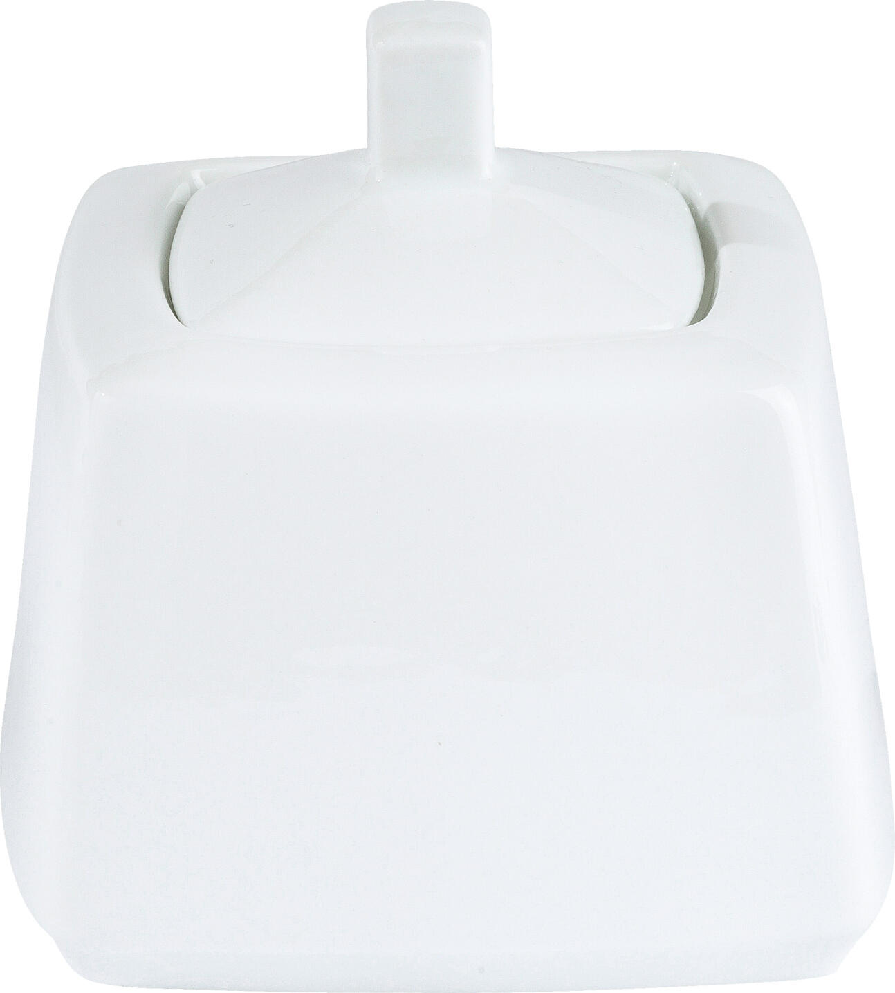 Pulsiva Jazz White Porcelain Square Sugar Bowl with Lid, 350 ml, Dishwasher and Microwave Safe, Set of 4 pieces