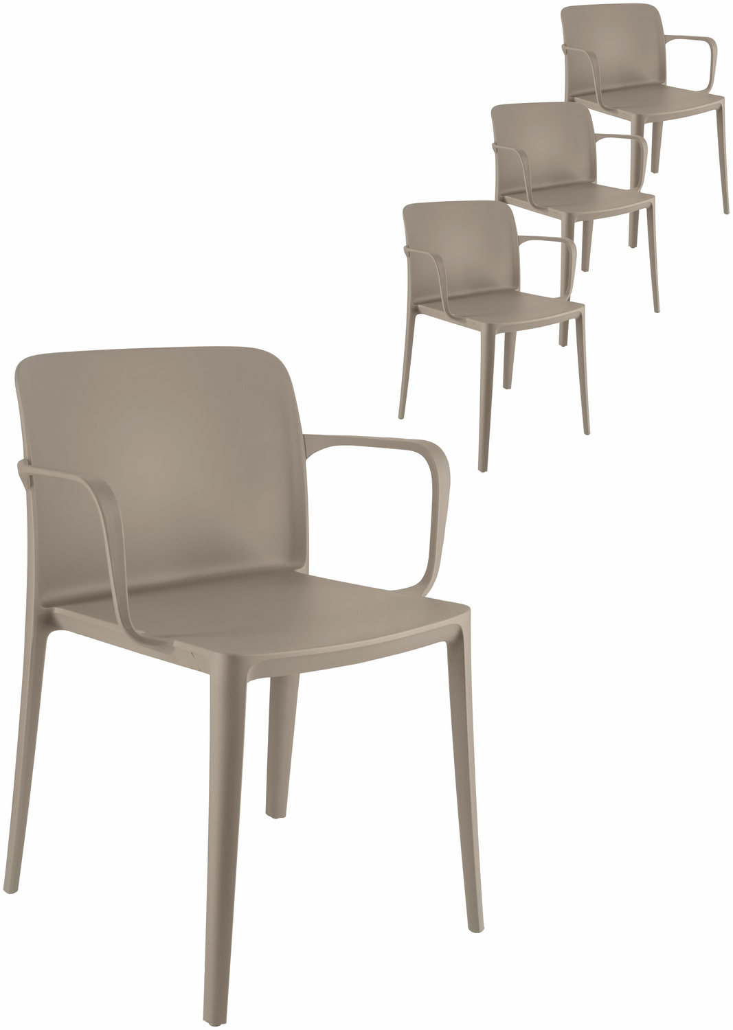 PULSIVA Rigg Plastic Chair Set of 4, Glass Fibre Reinforced Polypropylene, Stackable, UV-Resistant, Weatherproof for Indoor and Outdoor Use, Taupe