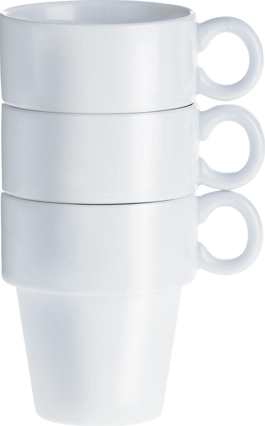 Pulsiva Zala Coffee Mug Set of 6, 250ml White Porcelain Stackable Mugs, Microwave and Dishwasher Safe with Handle, 8.2x9.5 cm