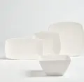 Set de 4 piese Vesela din Porțelan Premium VEGA Quadrati, Alb Crem, Rezistent la Zgârieturi, Compatibil cu Cuptorul cu Microunde si Masina de Spalat