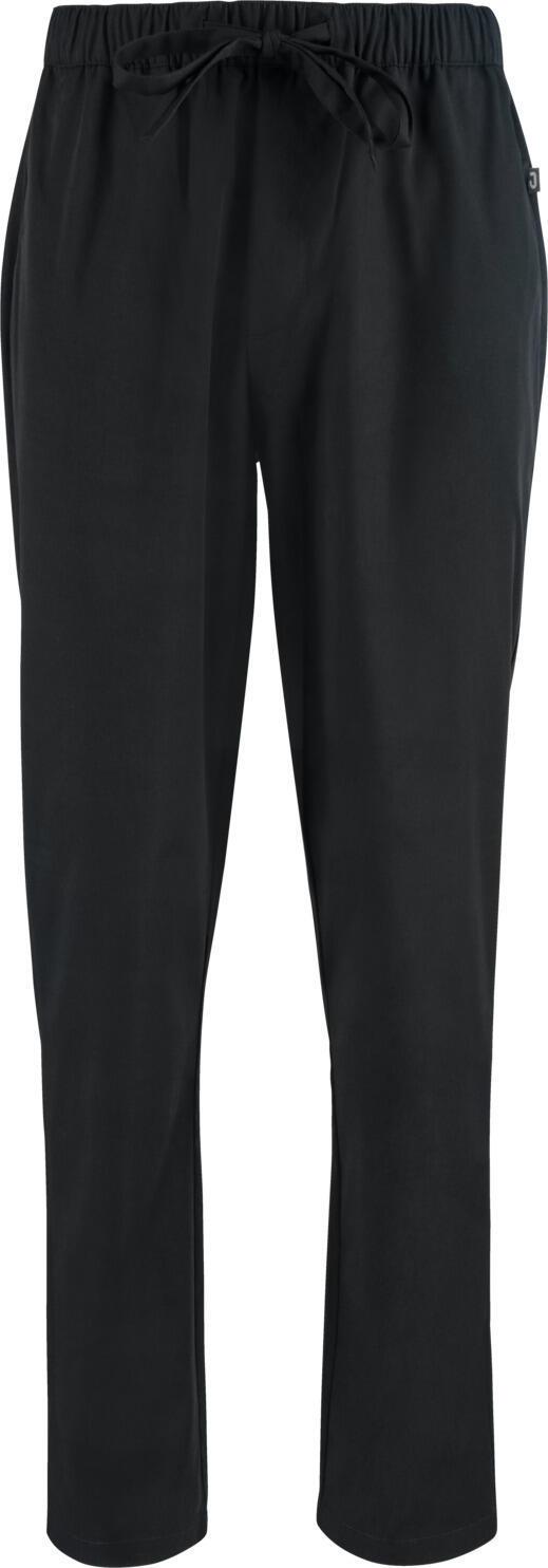 JOBELINE LUSINI Solutions GmbH Men's chef trousers  Vito Herren Kochhose  Vito Men's chef trousers  Vito; Size XL; black Herren Kochhose  Vito; Kleidergröße XL; schwarz 65% polyester, 35% cotton. 150 g/m². 60°C wash. Men's chef trousers with fully elasticated waistband, made from an extra-light and breathable fabric. With side pockets, two patch back pockets and ties at the waistband to adjust and fix the waist size. Comfortable, loose fit with slightly tapered trouser legs. Inside leg length: 80 cm for size M. 65 % Polyester, 35 % Baumwolle. 150 g/m². 60°-Wäsche. Herrenkochhose mit vollelastischem Dehnbund, aus einem extraleichten und atmungsaktiven Gewebe. Mit seitlichen Eingriffstaschen, zwei aufgesetzten Gesäßtaschen, sowie Bändern am Schlupfbund zur Regulierung und Fixierung der Taillenweite. Bequeme lockere Passform, mit nach unten hin leicht zulaufendem Hosenbein. Innenbeinlänge: 80 cm in Gr. M