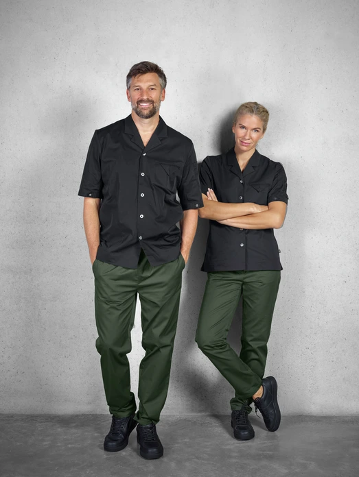 Pantaloni de bucatar barbati Jobeline Vito, 65% poliester 35% bumbac, talie elastica cu cordon, buzunare laterale si spate, OEKO-TEX Standard 100