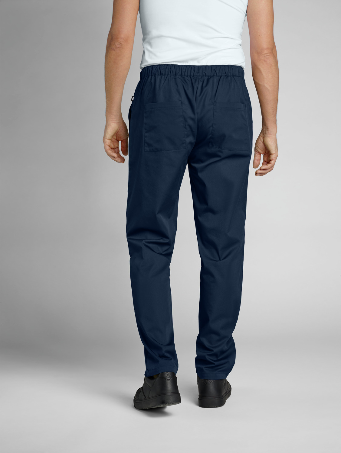 Jobeline Vito Men's Chef Trousers, 65% Polyester 35% Cotton, Breathable Comfort Fit, Elasticated Waist with Drawstring, Navy Blue, Size L
