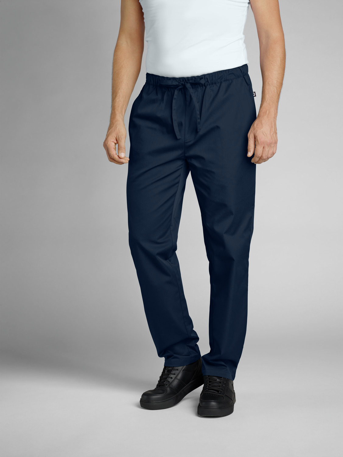 Jobeline Vito Men's Chef Trousers, 65% Polyester 35% Cotton, Breathable Comfort Fit, Elasticated Waist with Drawstring, Navy Blue, Size L