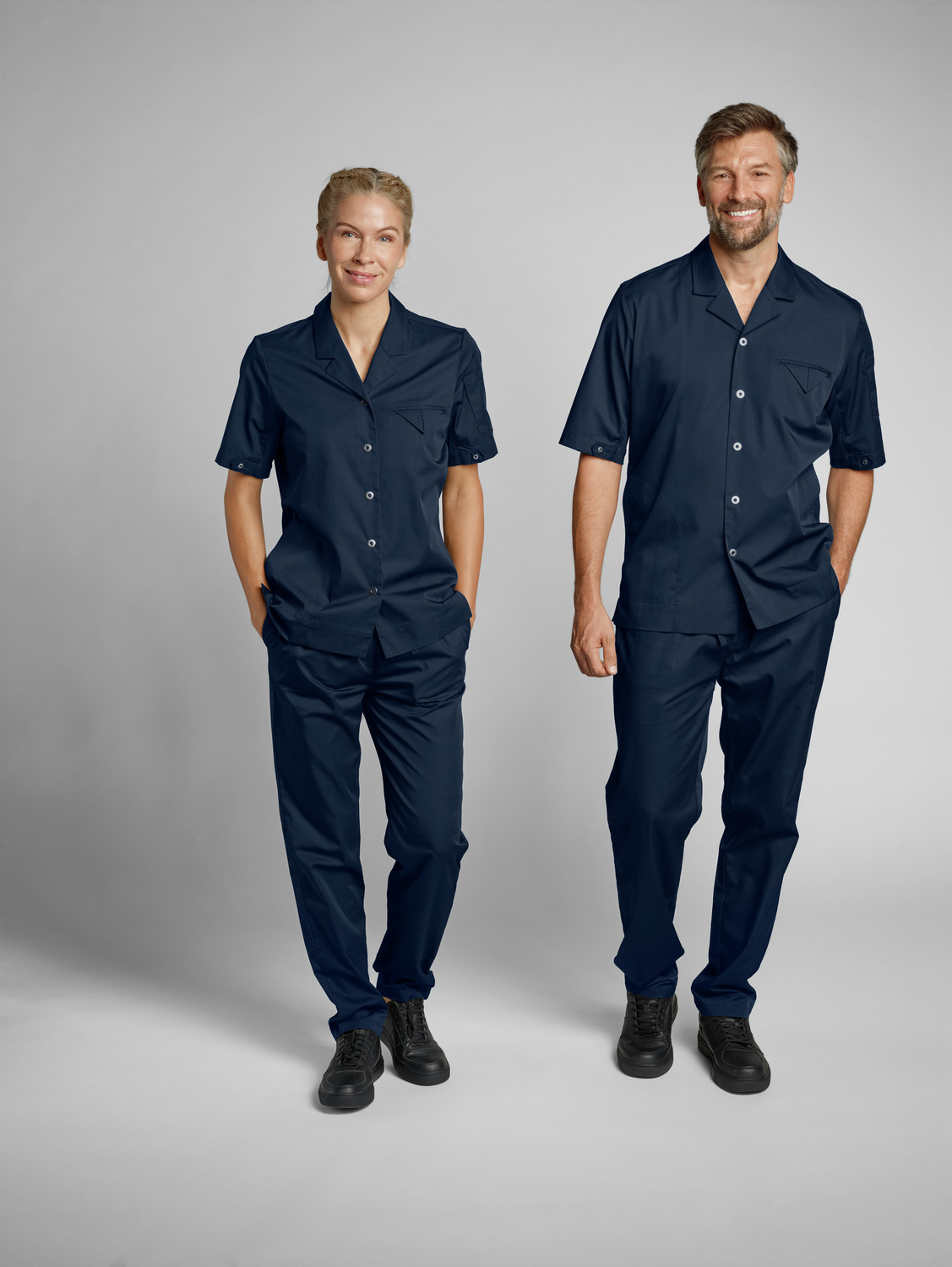 Jobeline Vito Men's Chef Trousers, 65% Polyester 35% Cotton, Breathable Comfort Fit, Elasticated Waist with Drawstring, Navy Blue, Size L