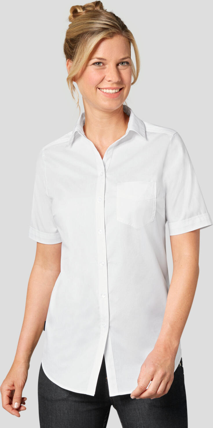 Jobeline Kim Women's Blouse, Half Sleeve, White, 65% Cotton 35% Polyester, Easy-Care Tailored Fit Workwear