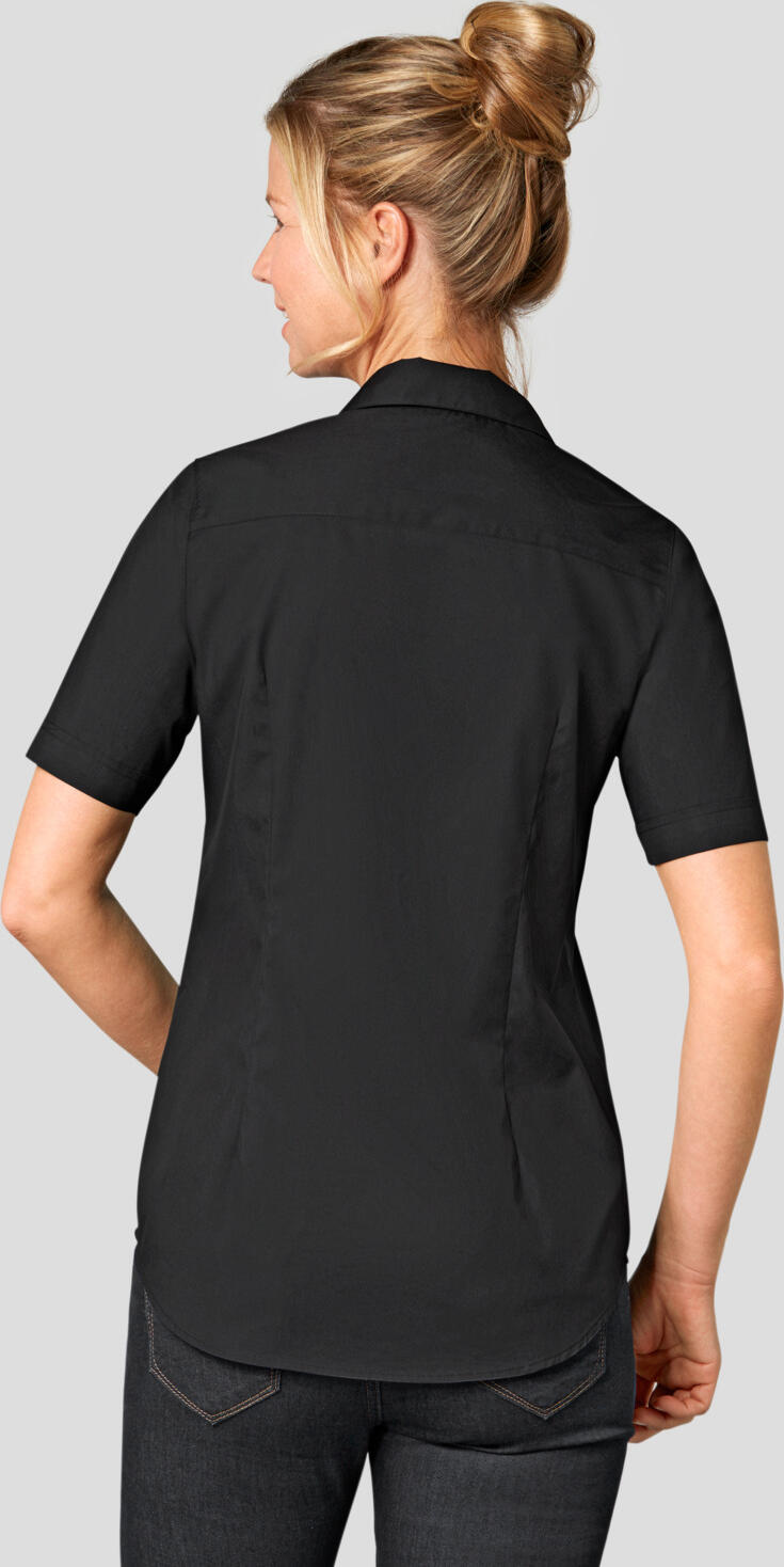 Jobeline Kim Women's Blouse, Half Sleeve, Regular Fit, Easy-Care Cotton-Polyester Blend, Black, with Breast Pocket and Shirt Collar