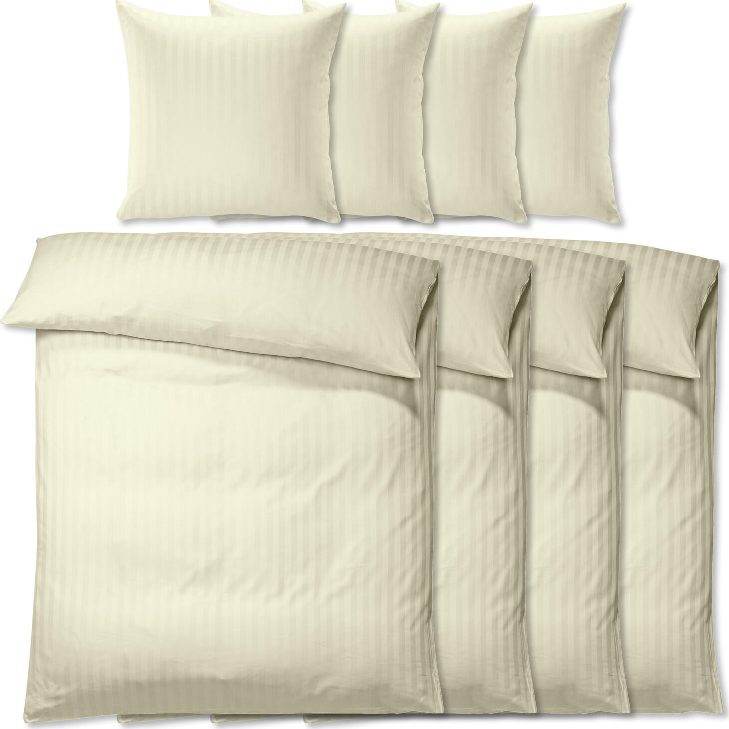 Set de lenjerie de pat Pulsiva Satina 20 mm, 100% bumbac satin, 207 fire pe inch, design cu dungi clasice, Champagne, OEKO-TEX Standard 100, Set de 4 piese