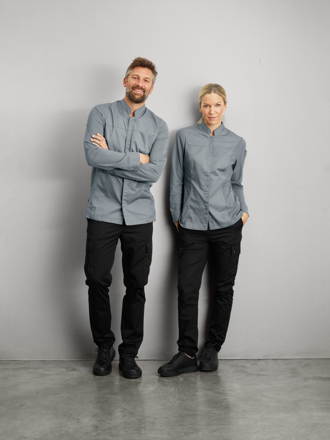 Jobeline Phoenix Women's Chef's Jacket, Long-Sleeved, Polyester-Cotton Blend, Grey, Size 36, Wing Collar, Concealed Snap Fasteners, OEKO-TEX Certified
