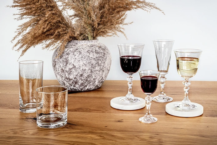 Set de 6 piese Pahare Universale Krosno Krista Deco, 300ml Sticla de Cristal cu Ornamentare Filigran, Transparente, Safe la Masina de Spalat