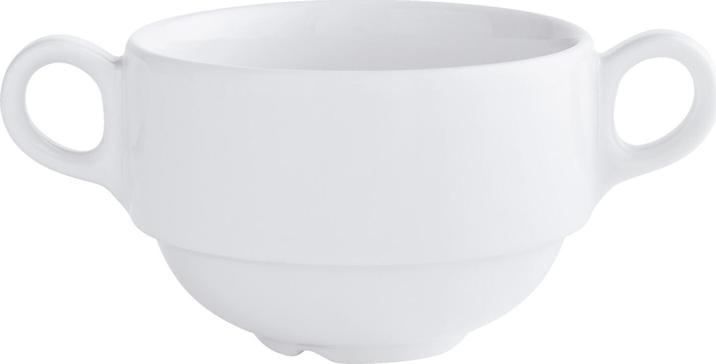Pulsiva Stackora Porcelain Soup Cup Set of 6, 320ml White Two-Handle Stackable Cups, Scratch-Resistant, Dishwasher and Microwave Safe, 10x7 cm