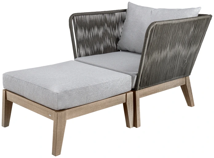 VEGA Ventura Outdoor Stool, Eucalyptus Wood Frame, Olefin Fabric Seat, 60x60x37.5 cm, Light-Grey, Weatherproof and UV-Resistant, FSC-Certified