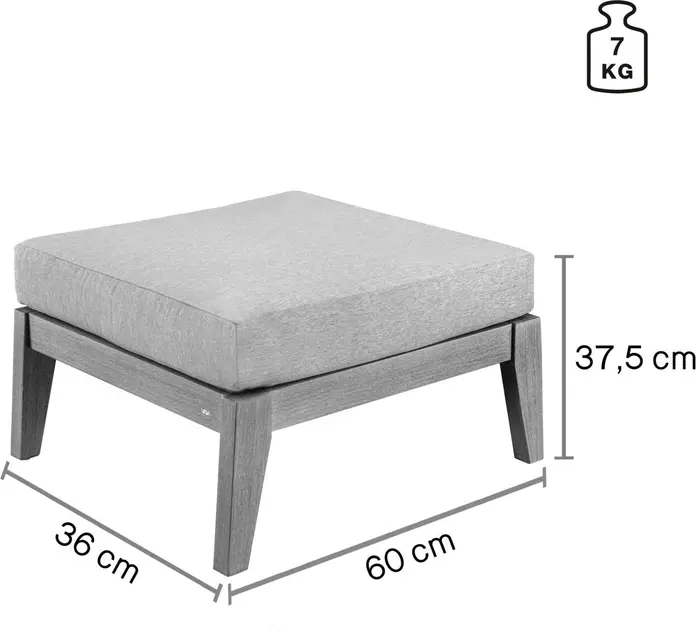 VEGA Ventura Outdoor Stool, Eucalyptus Wood Frame, Olefin Fabric Seat, 60x60x37.5 cm, Light-Grey, Weatherproof and UV-Resistant, FSC-Certified