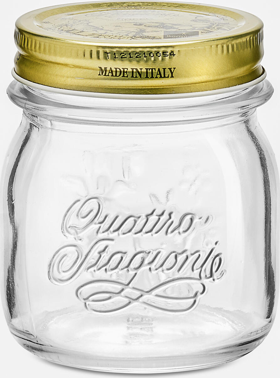 Bormioli Rocco Quattro Stagioni Glass Storage Jars with Aluminum Lids, 250 ml, Transparent, Set of 12 Pieces, Made in Italy