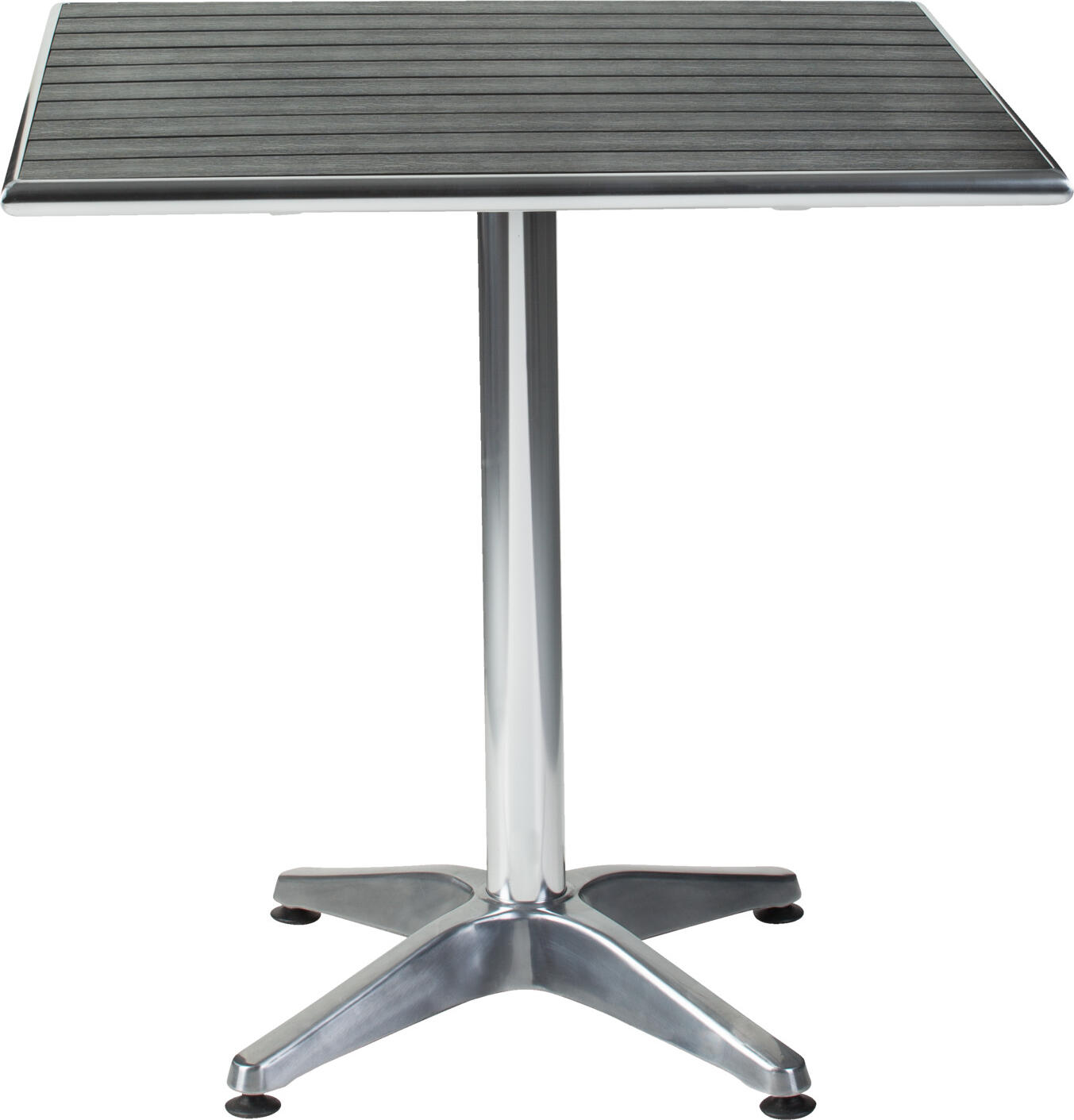 Pulsiva Coffee-Bar Square Bistro Table, 70x70x72 cm, Black Plastic Top, Silver Aluminum Base, Weatherproof and UV Resistant Outdoor Table