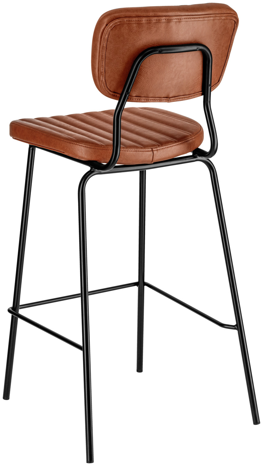 Set de 2 Scaune Bar VEGA Tolo, Piele Ecologică Cognac cu Cusături Matlasate, Cadru Oțel Vopsit Cognac, Înălțime 112 cm, Suport Max 160 kg