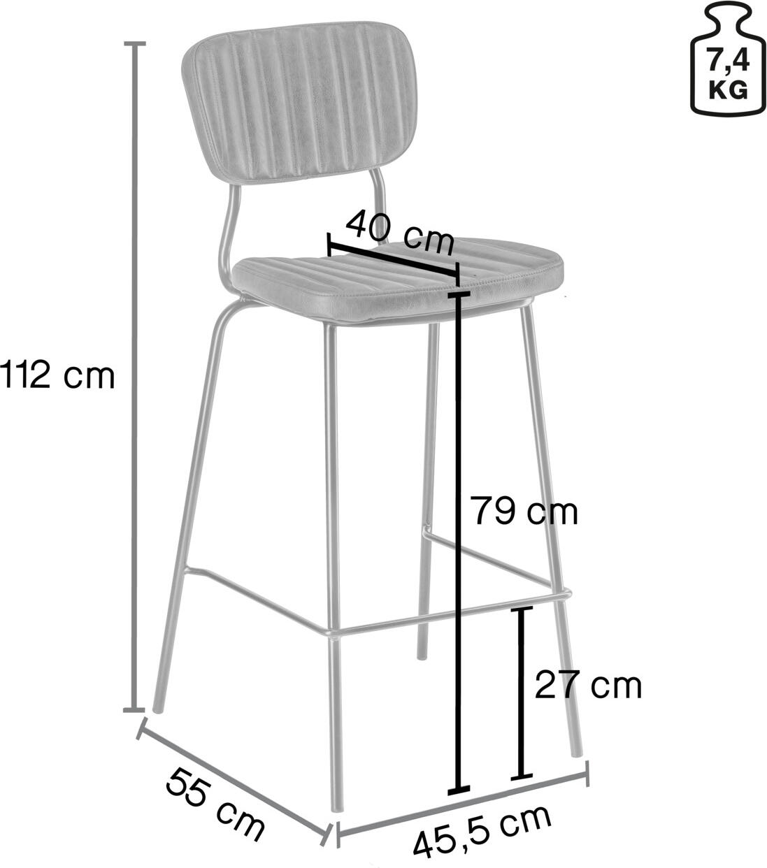 Set de 2 Scaune Bar VEGA Tolo, Piele Ecologică Cognac cu Cusături Matlasate, Cadru Oțel Vopsit Cognac, Înălțime 112 cm, Suport Max 160 kg