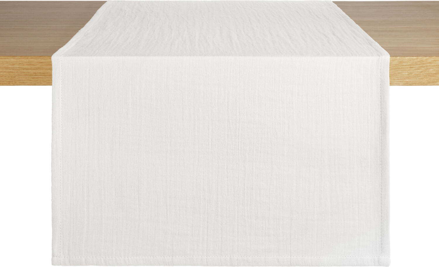 Runner de masa LUSINI Silena, 100% bumbac muselin moale, 40x130 cm, alb, aspect crinkle, certificat OEKO-TEX Standard 100, design modern simplu